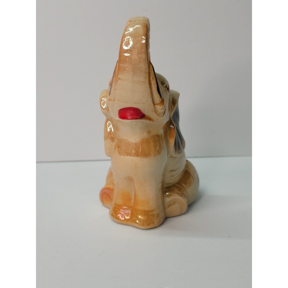 ELEPHANT Mid Century Handcrafted Trunk Up Glazed Figurine Tan Brown MCS Brazil